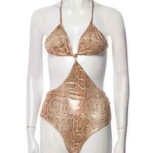 Onia Beige Snake Print Cut-Out One Piece